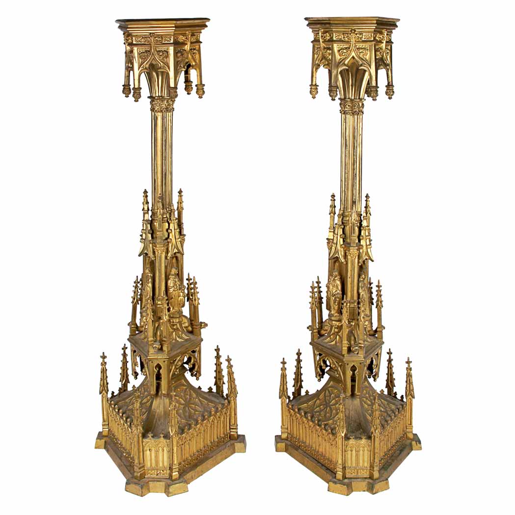 Appraisal: Pair of Charles X Gilt-Bronze Altar Sticks Second quarter of