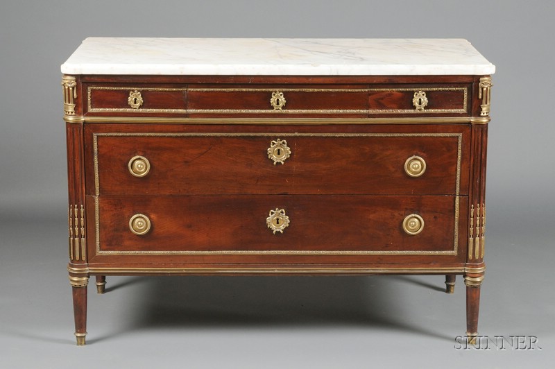 Appraisal: French Directoire Brass-mounted and Marble-top Commode early th century grey