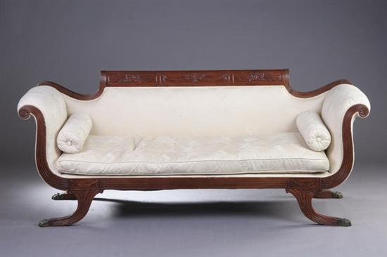 Appraisal: AMERICAN DUNCAN PHYFE STYLE MAHOGANY SOFA th century with cream