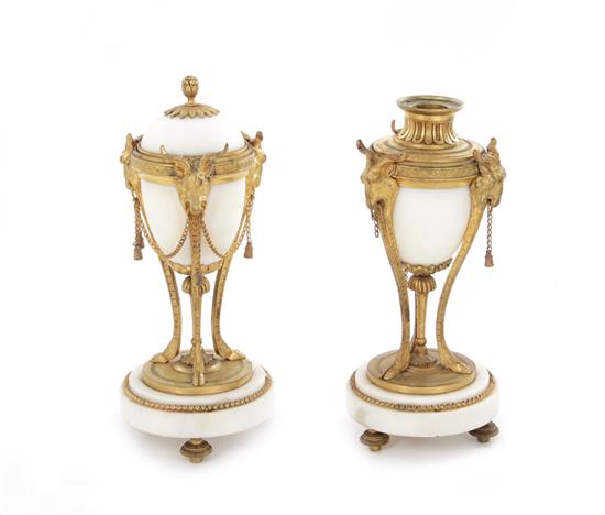 Appraisal: Pair French gilt-bronze and marble cassolettes second half th century