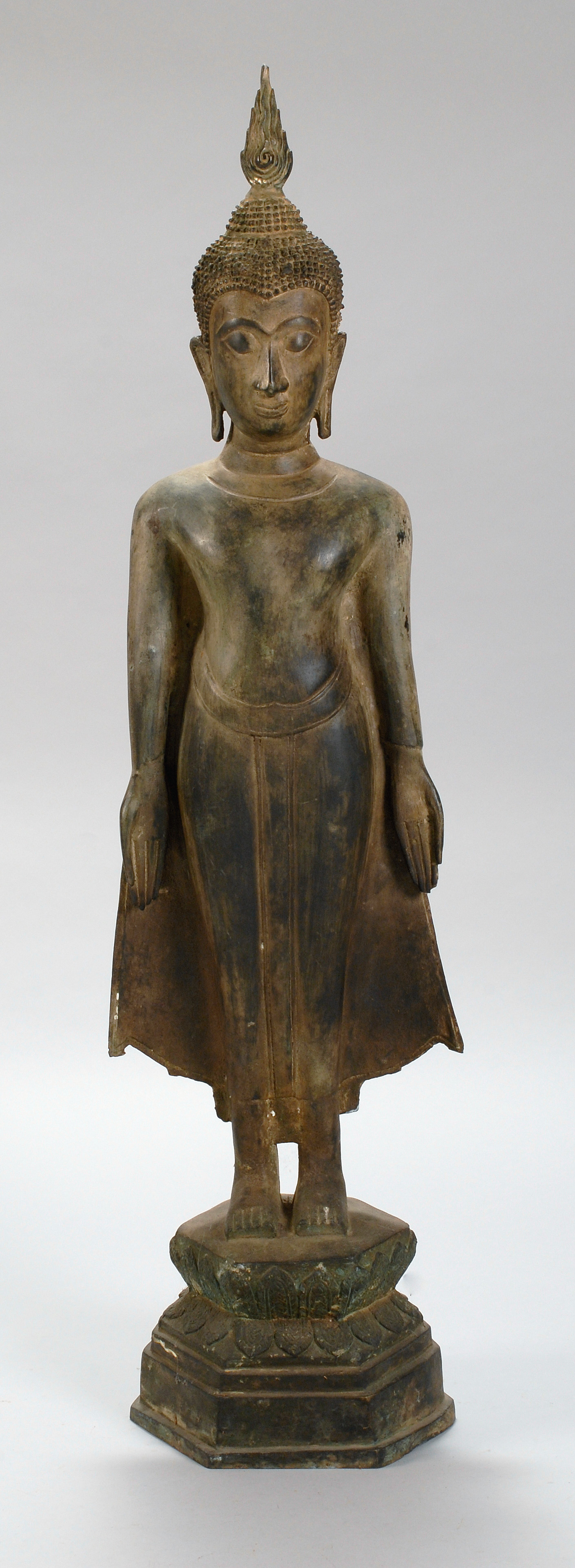 Appraisal: THAI BRONZE FIGURE OF A BUDDHA In standing position on