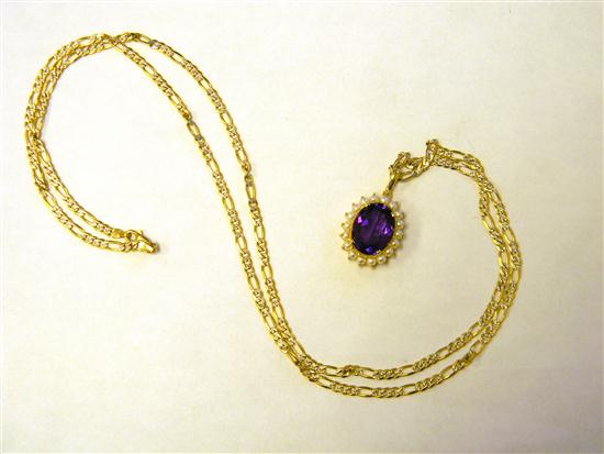 Appraisal: JEWELRY Amethyst and Pearl Enhancer and Chain Enhancer is K