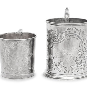 Appraisal: Two American Coin Silver Mugs th Century comprising an example