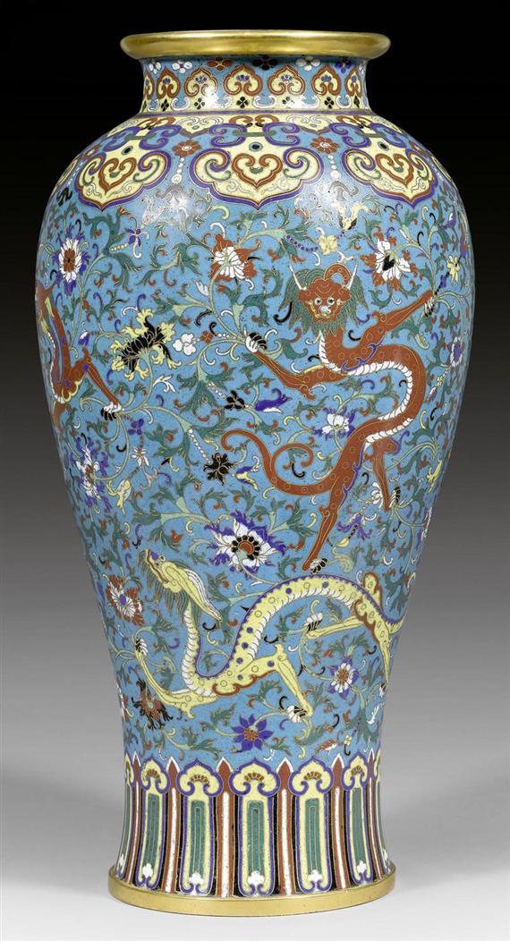 Appraisal: AN EXCELLENT CLOISONN VASE WITH DRAGONS AMONGST LOTUS SCROLLS China