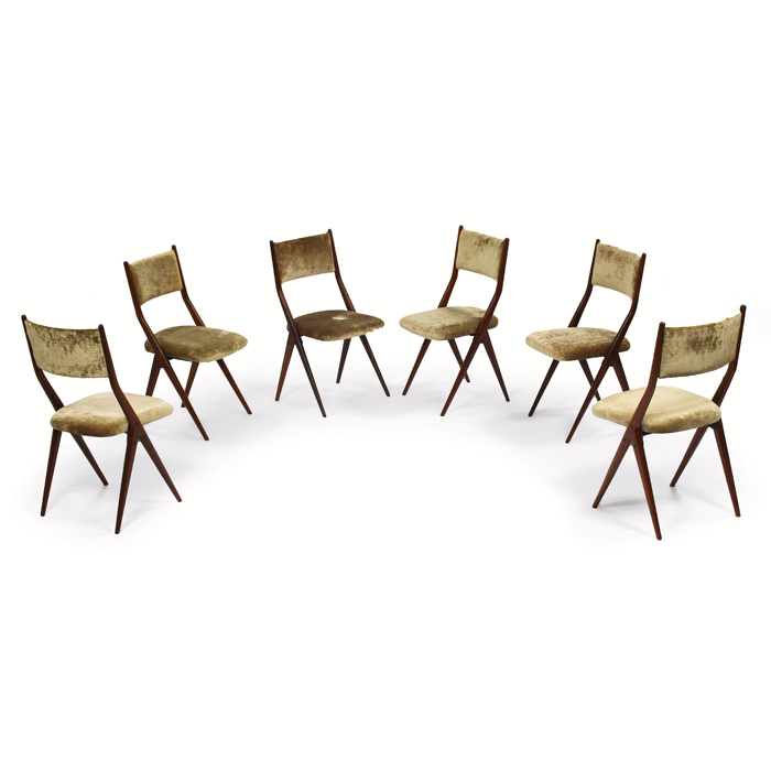 Appraisal: Italian dining chairs six sage green velour