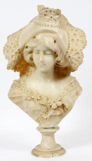 Appraisal: CARVED ALABASTER BUST OF A FEMALE CARVED ALABASTER BUST OF