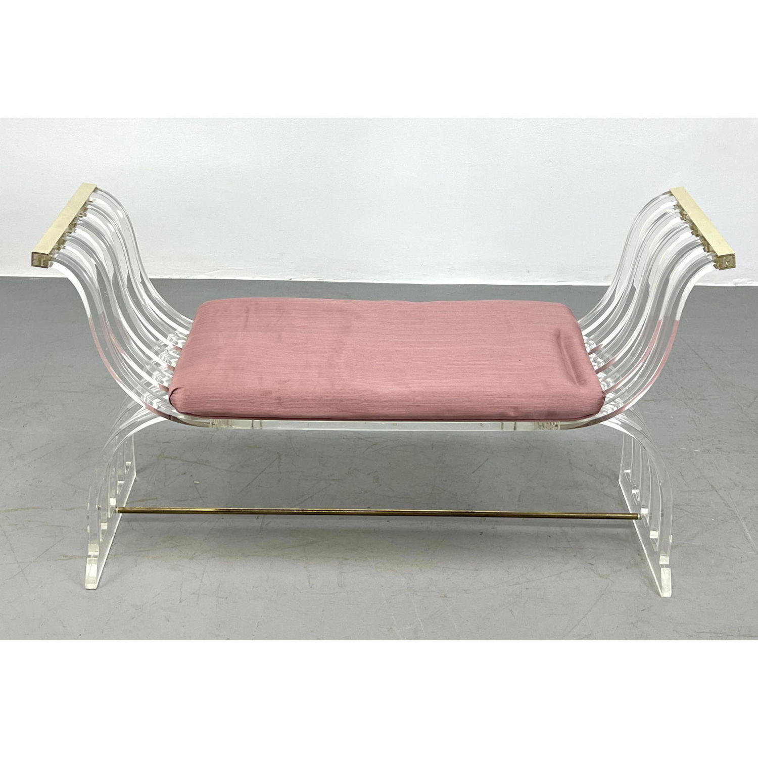 Appraisal: Elegant Decorator HILL Lucite Long Bench Gold tone trim Pink