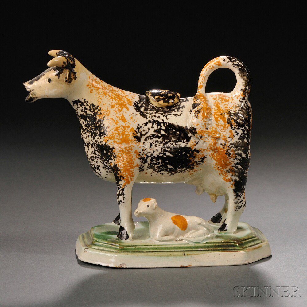 Appraisal: Staffordshire Earthenware Cow Creamer with Calf England late th century