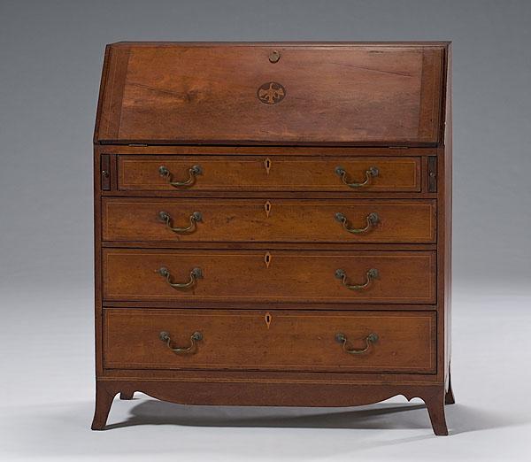 Appraisal: A FINE CHERRY SLANT-FRONT DESK WITH INLAID EAGLE ca -