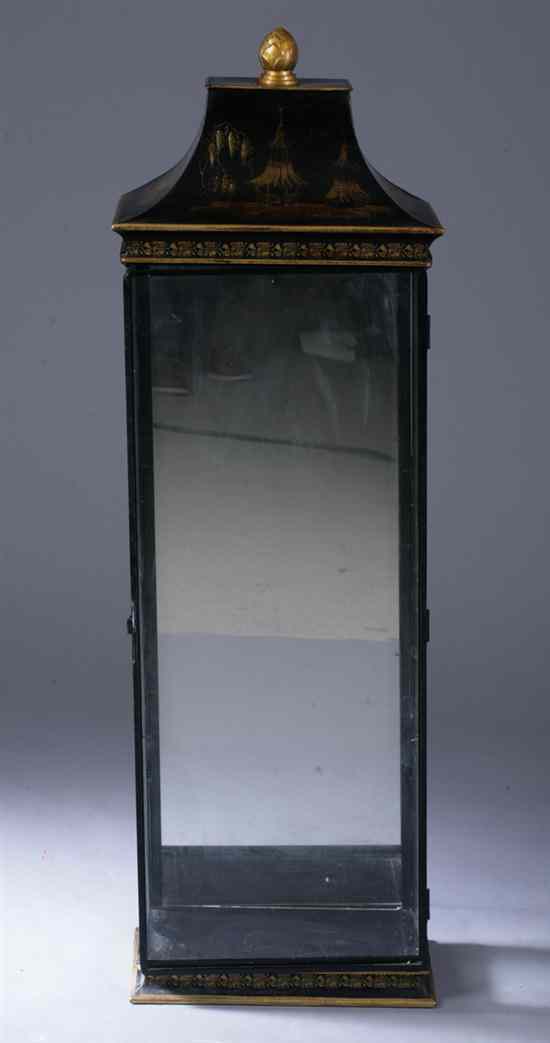 Appraisal: REGENCY STYLE CHINOISERIE-DECORATED T LE HANGING VITRINE Fitted with lighting