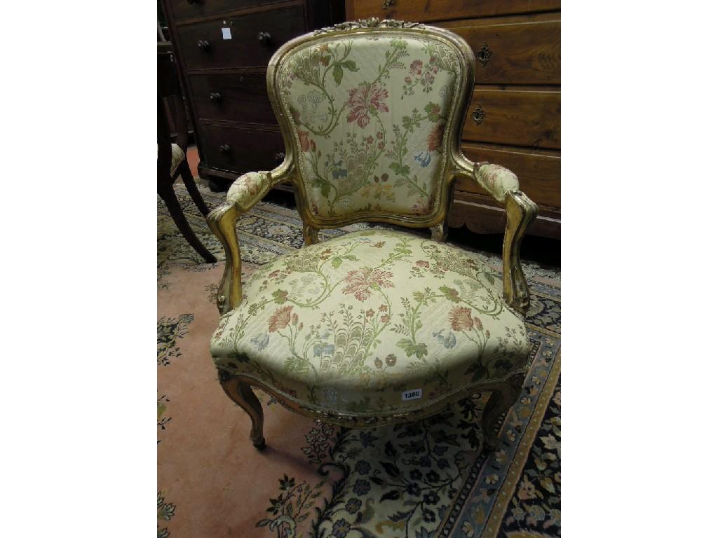 Appraisal: A th century fauteuil with serpentine floral upholstered seat and