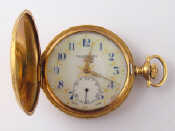 Appraisal: A carat gold cased full hunter pocket watch enamelled dial