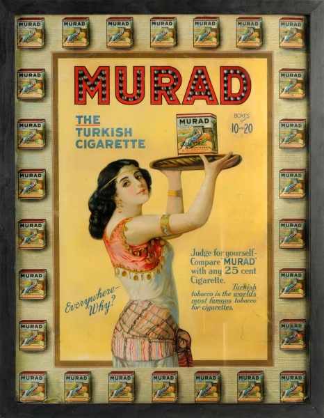 Appraisal: Framed Paper Murad Cigarettes Advertising Sign Description Beautiful image and