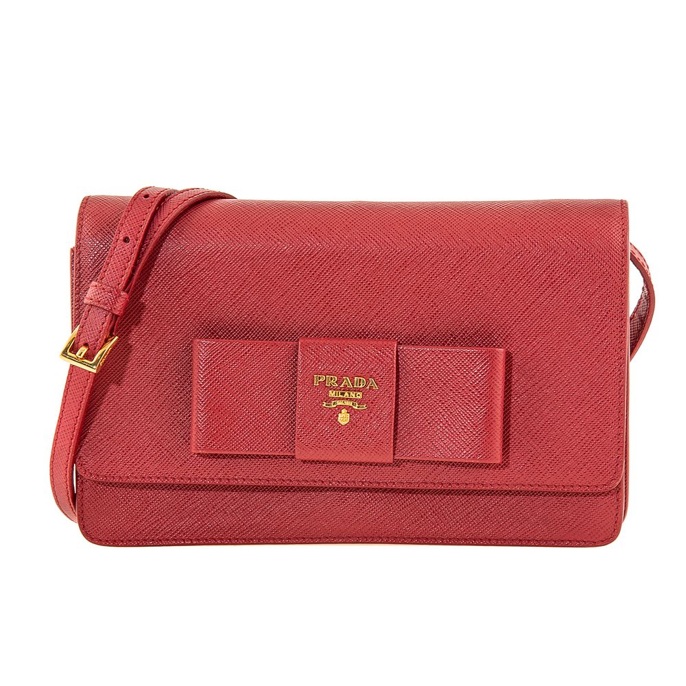 Appraisal: A Prada Ribbon Flap Bag A red Saffiano leather Prada