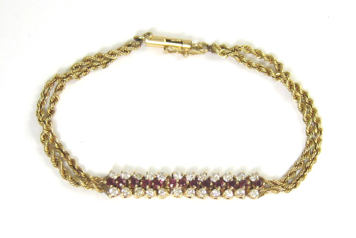 Appraisal: RUBY DIAMOND AND FOURTEEN KARAT GOLD BRACELET measuring - inches