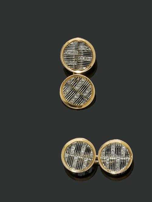 Appraisal: GOLD AND DIAMOND CUFF LINKS ca Ros and white gold