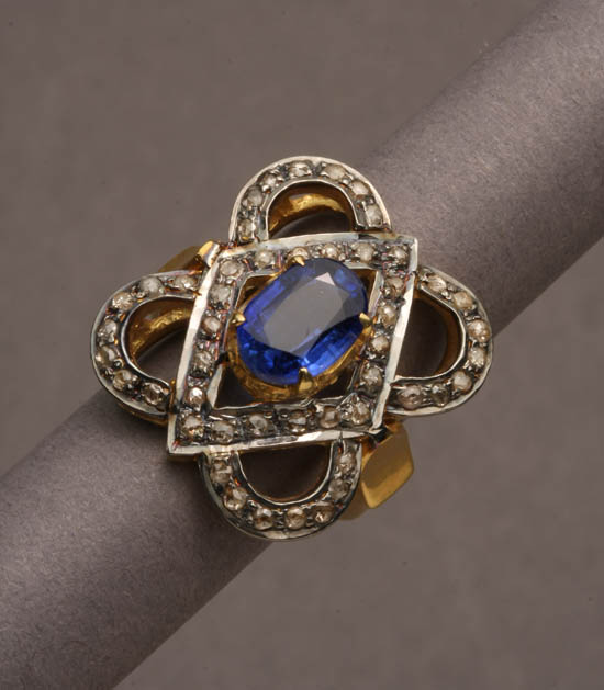 Appraisal: Lot Property of Various Owners Low-Karat Yellow-Gold Silver-Topped Blue Sapphire