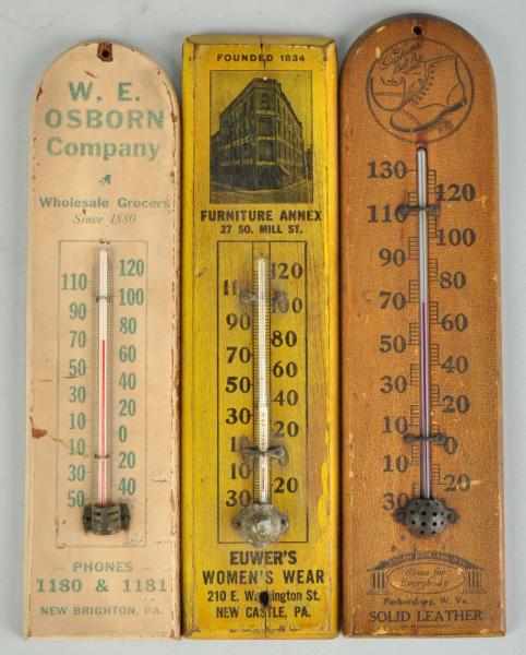 Appraisal: Lot of Wooden Advertising Thermometers Description Includes Euwer's Furniture Solid