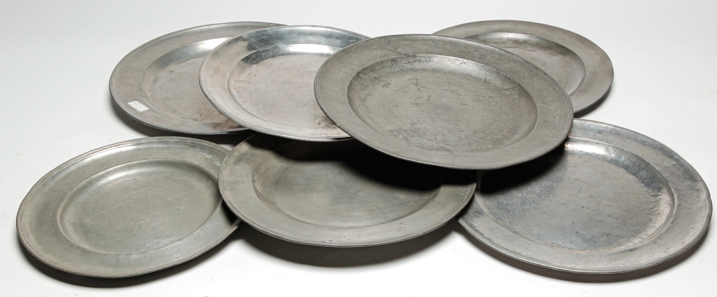 Appraisal: SEVEN PEWTER CHARGERS Mostly English late th- th century All