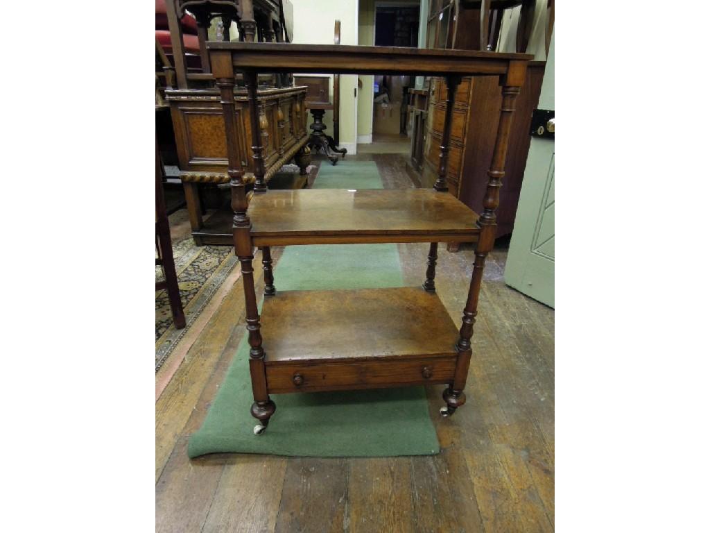 Appraisal: A Victorian walnut three tier whatnot with decorative burr and