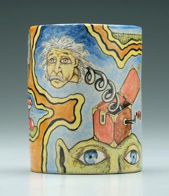 Appraisal: Stacy Lambert vase painted decoration crank box on man's forehead