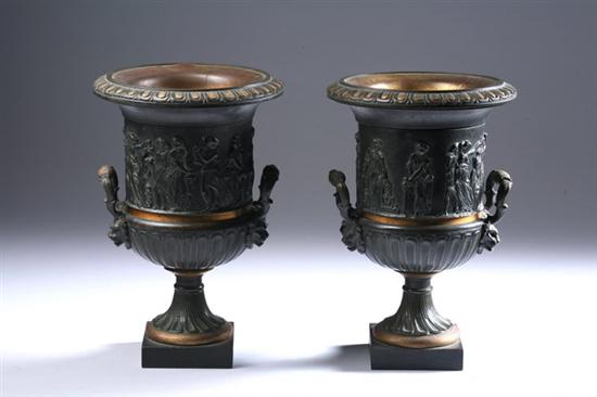 Appraisal: PAIR BRONZE CLASSICAL URNS th century Campana form egg and