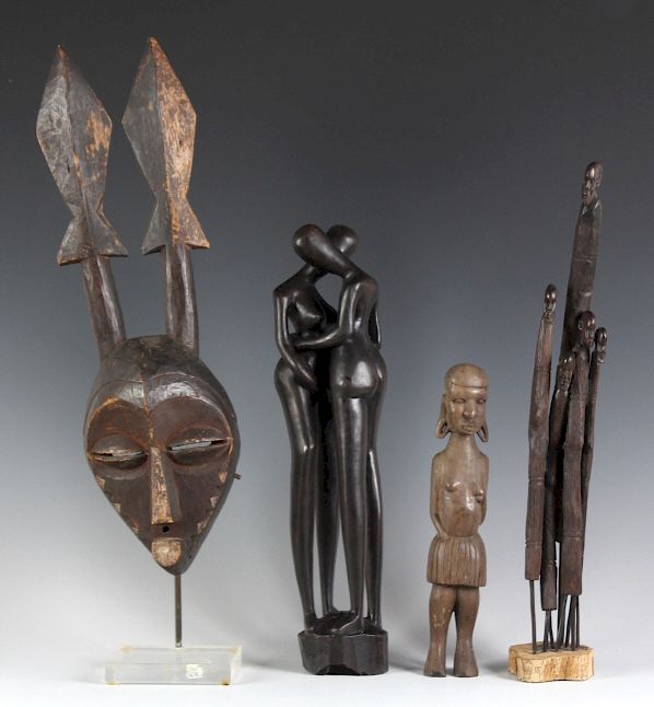 Appraisal: Lot African Carved Wood Sculpture Tribal Figures Collection of African