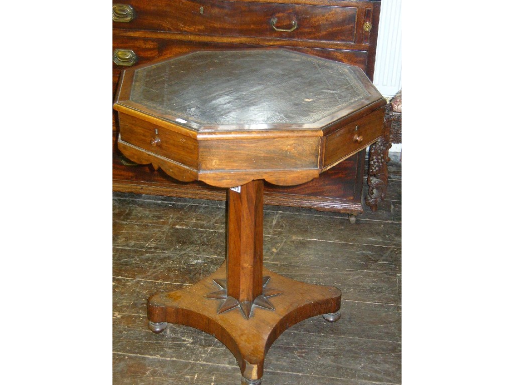 Appraisal: A Regency rosewood work writing table of octagonal form with