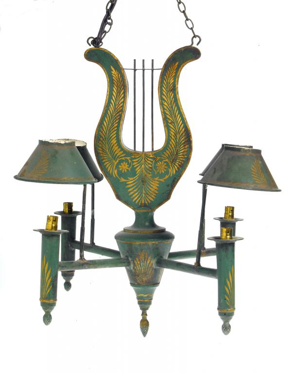 Appraisal: A FRENCH TOLE PEINTE CHANDELIER of four lights with conical