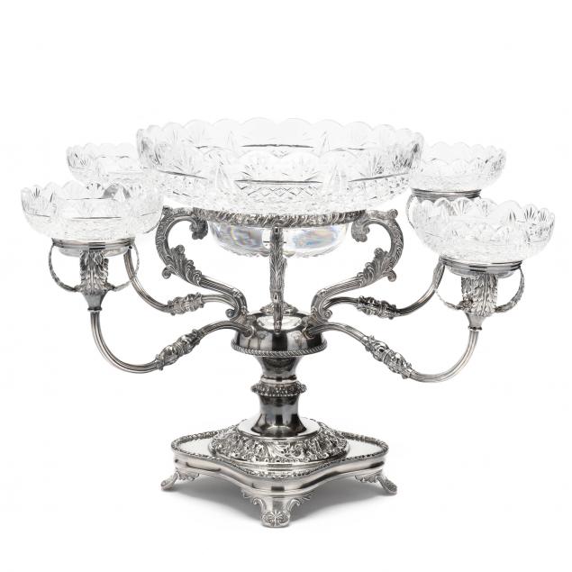 Appraisal: AN ENGLISH SILVERPLATE AND ROYAL BRIERLY CUT CRYSTAL EPERGNE First