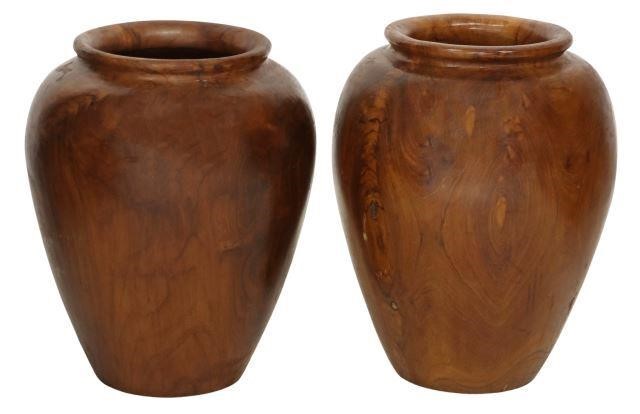 Appraisal: lot of Turned wood vases vessels Indonesia approx h diam