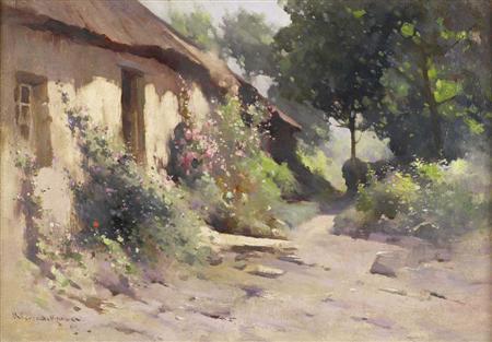 Appraisal: ROBERT RUSSELL MACNEE R I SCOTTISH - A COTTAGE GARDEN