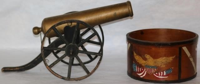 Appraisal: LATE TH CENTURY WOODEN MODEL CANNON PAINTEDFINISH WOODEN SPOKE WHEELS