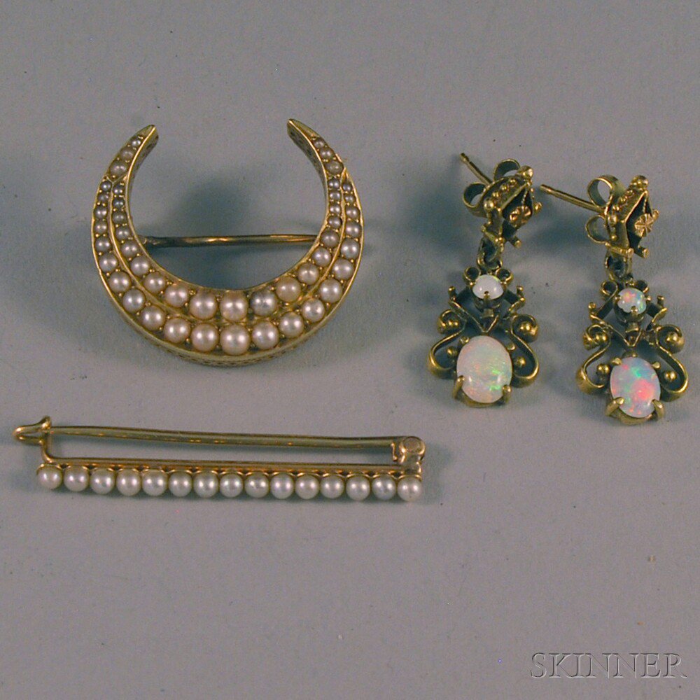 Appraisal: Small Group of Pearl and Opal Jewelry a pair of