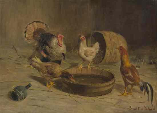 Appraisal: Benedito de Andrade th century Hens and a Turkey oil