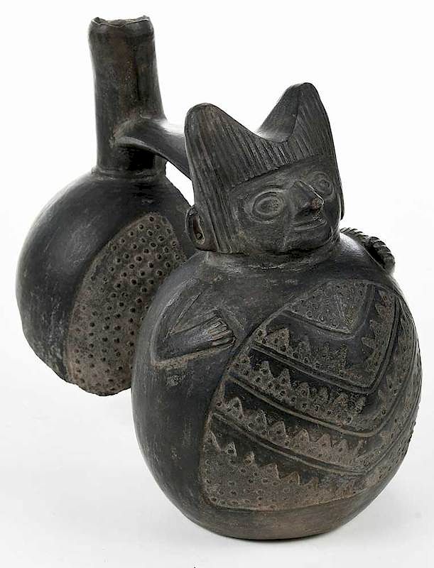 Appraisal: Black Earthenware Double Whistle Pot Latin America possibly pre-Columbian black