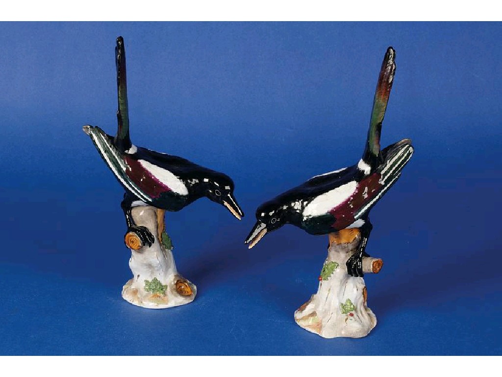 Appraisal: A PAIR OF DRESDEN MODELS OF JACKDAWS with open beaks