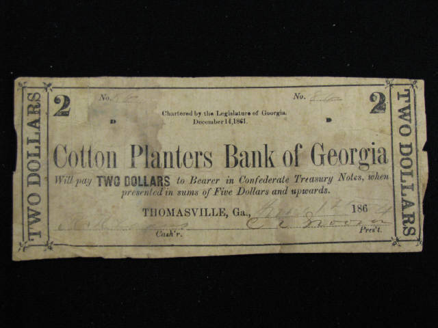 Appraisal: Confederate Georgia Note Cotton Planters Bank Thomasville