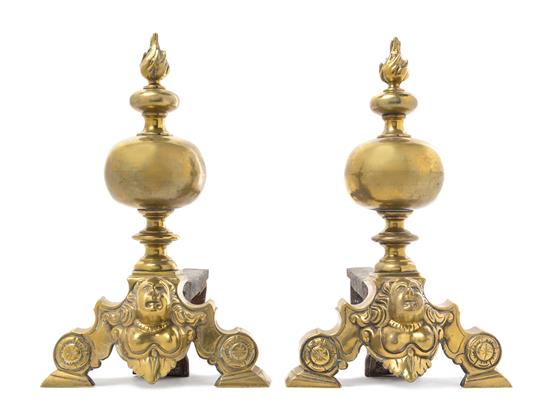 Appraisal: Sale Lot A Pair of Neoclassical Style Brass Andirons th