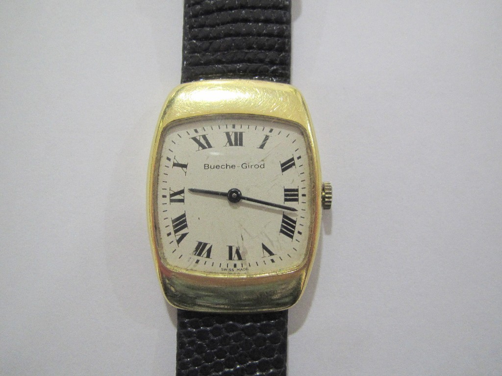 Appraisal: Gents 's ct gold cased Bueche-Girod wrist watch with square