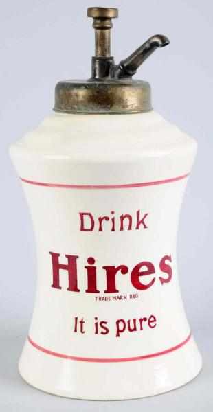 Appraisal: Hires Root Beer Ceramic Hourglass Syrup Dispenser s With original