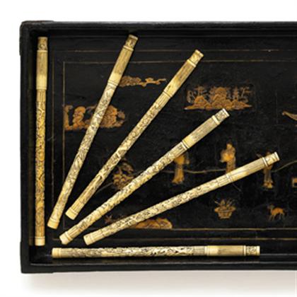 Appraisal: Six elephant ivory covered brushes th century Each of cylindrical