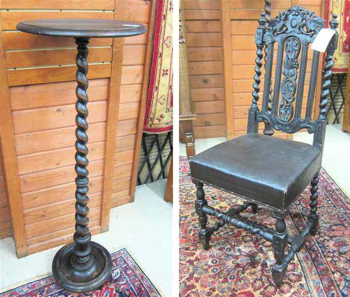 Appraisal: CHARLES II STYLE OAK HALL CHAIR AND PEDESTAL TABLE English