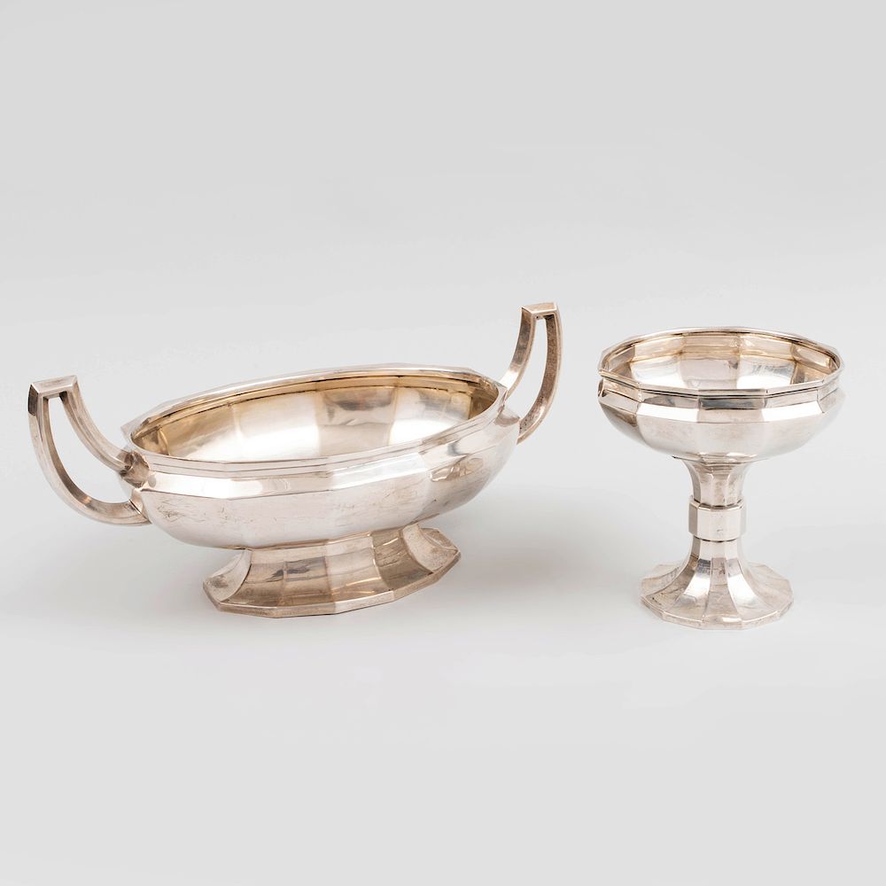 Appraisal: German Silver Two Handled Center Bowl and a Compote Marked