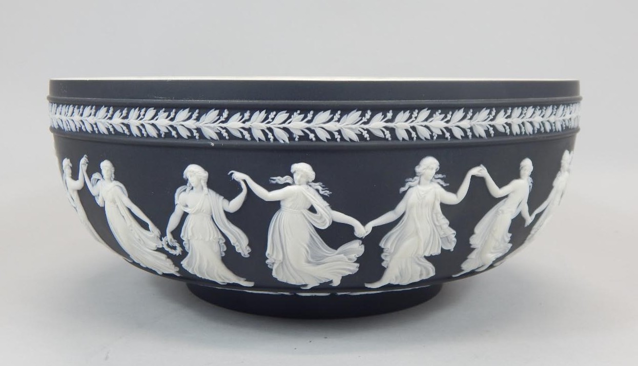 Appraisal: A Wedgwood black Jasperware bowl decorated in typical style with