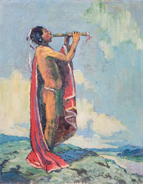 Appraisal: Warren Eliphalet Rollins American - Indian Playing Flute signed 'W