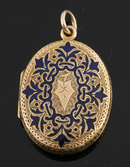 Appraisal: A Victorian gold and enamel locket Circa Engraved to both