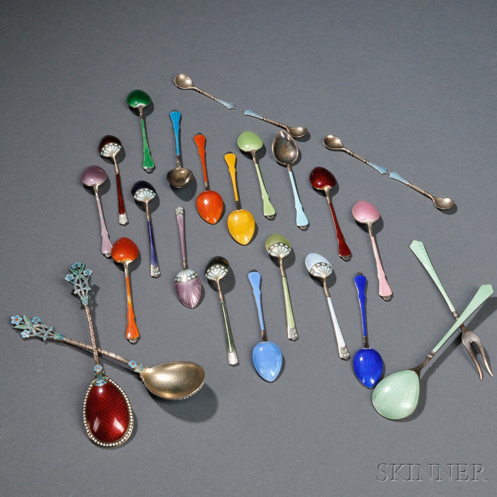 Appraisal: Twenty-six Assorted Scandinavian Enamel Spoons Sterling silver enamel metal Early