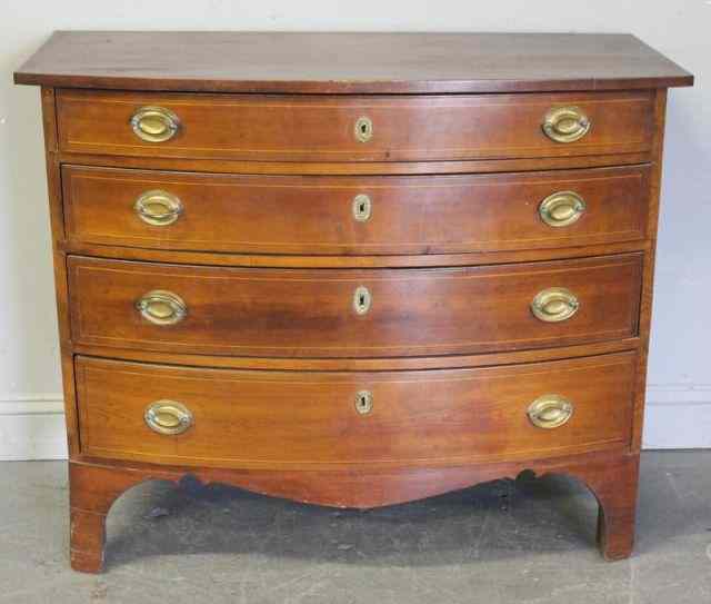 Appraisal: Federal Mahogany Bow Front Chest of Drawers Raised on nice