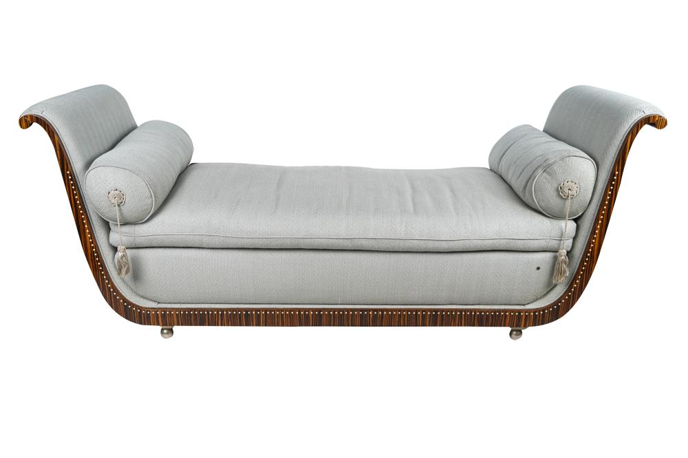 Appraisal: FRANK POLLARO ART DECO-STYLE SOFA BENCHcontemporary zebrawood with faux ivory